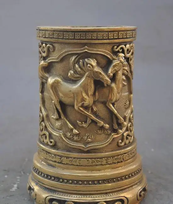 Chinese feng shui brass animal horse statue auspicious pencil pen holder | Дом и сад