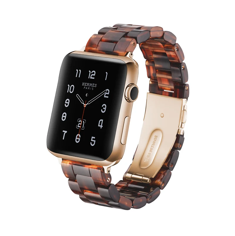 deep sugar Mdnen имитация Керамика ремешок для наручных часов APPLE Watch, версии 3, 2, 1, 42 мм 38 мм и нержавеющая сталь металлический корпус наручных часов Iwatch, браслет на запястье смола ремень аксессуары для часов Ремешок для часов - Цвет ремешка: deep sugar