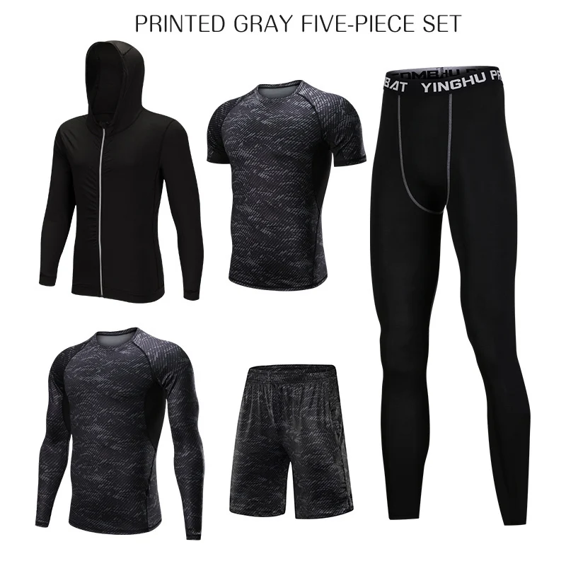 1 Printed Gray Стоит 5 шт./компл. Для мужчин спортивный костюм сжатия Спортивная одежда для Для мужчин тренажерный зал Фитнес тренировки колготки бег трусцой костюмы - Цвет: 1 Printed Gray