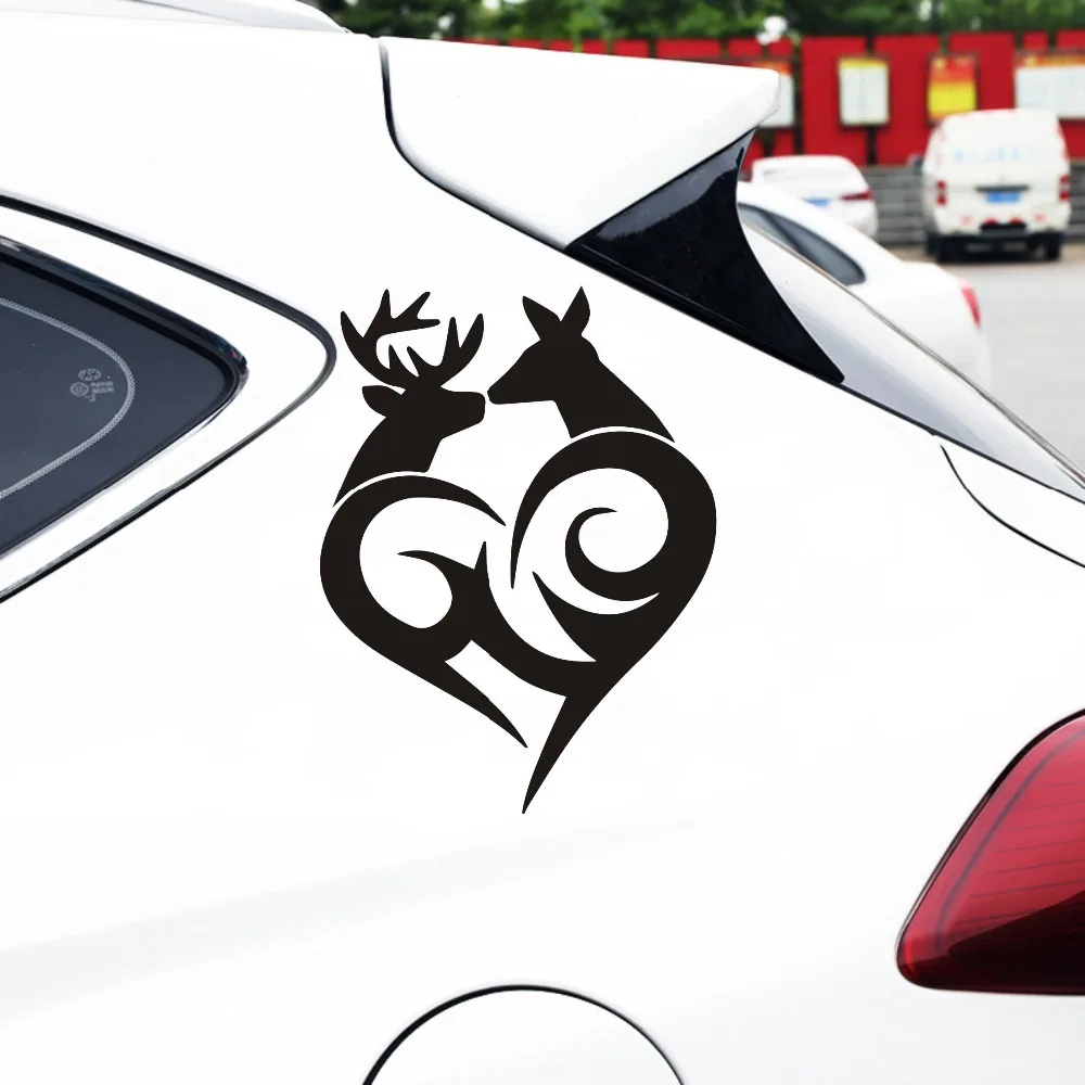 Rylybons 10CM*13.4CM Tribal Heart With Kissing Deer Vinyl Window Decal Car Sticker Funny Accessories For Cars Auto Products | Автомобили и