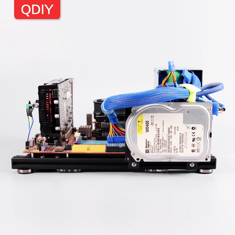 QDIY PC-JMK6 MicroATX алюминиевый сплав горизонтальный полный Открытый Чехол для компьютера шасси для DIY плеера