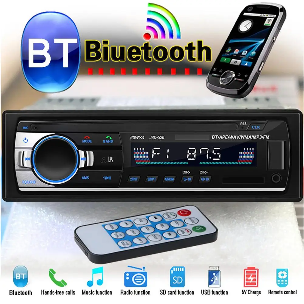 Автомобильный Радио Bluetooth стерео плеер MP3 USB/SD/FM USB радио Aux вход приемник Hands-free