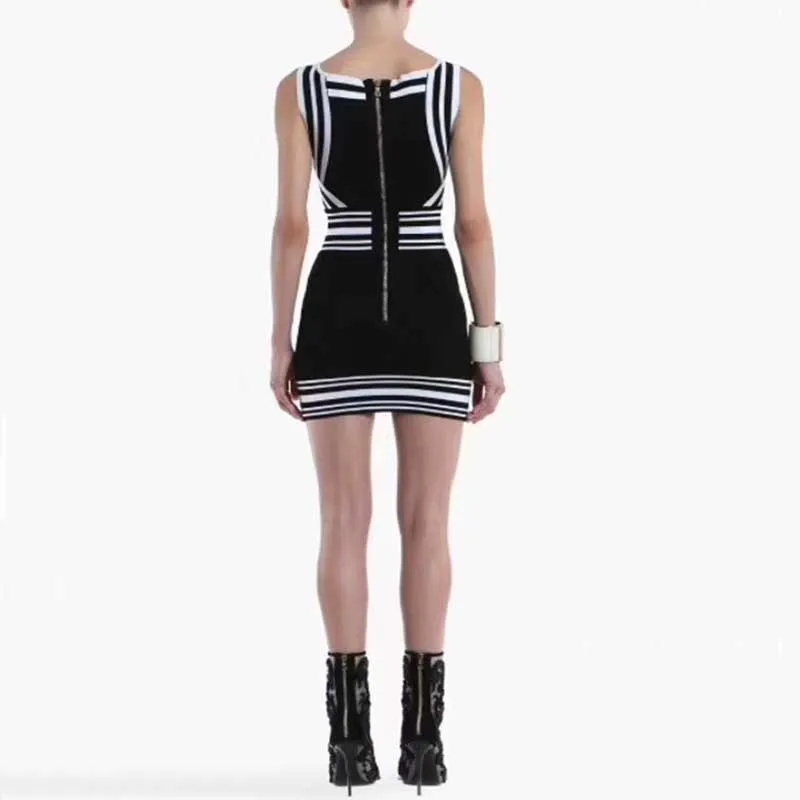 

Wholesale 2019 new style dress Black and white color matching Fashion casual Boutique Celebrity Party bandage Dress(H2424)