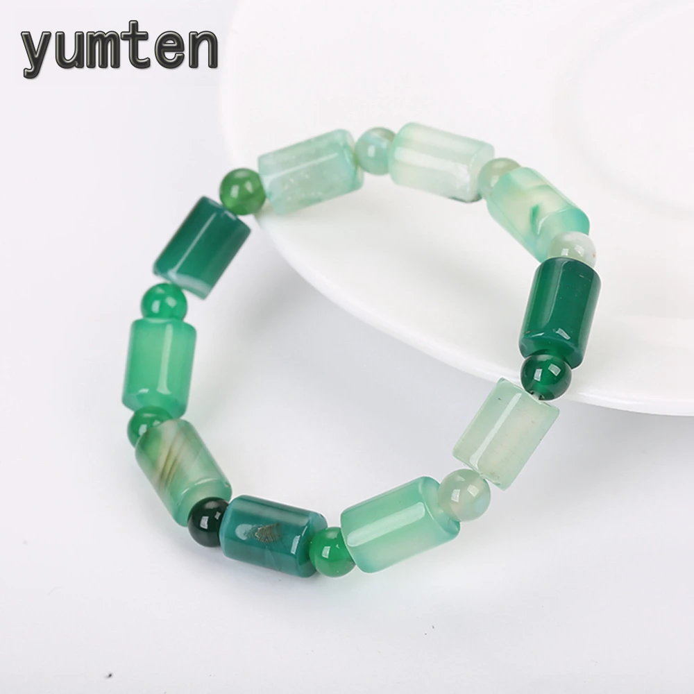 Yumten Изумрудный нефритовый браслет натуральный агат драгоценные камни эффектный