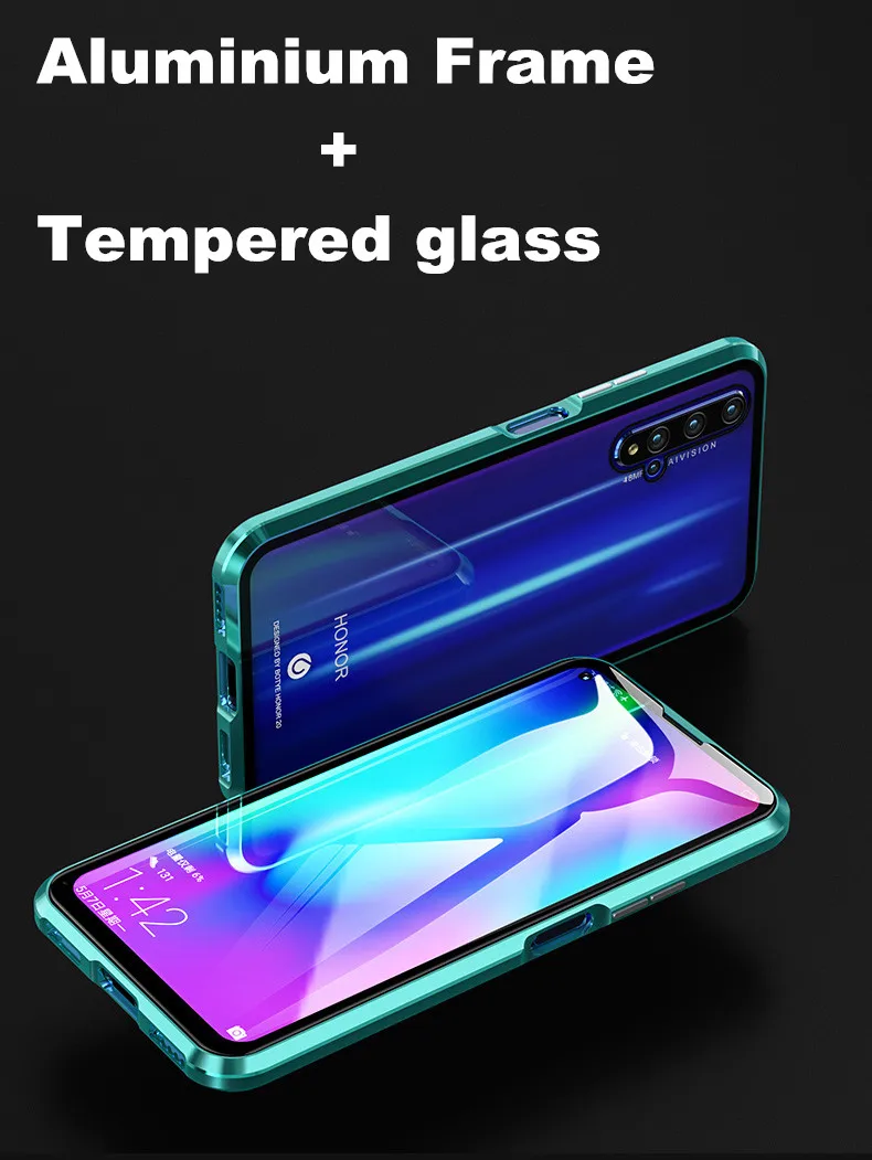 Luxury Magnetic Metal Bumper Case For Huawei Honor 20 Pro 20i Double Glass Armor Full Body 20Lite 20Pro i | Мобильные телефоны и