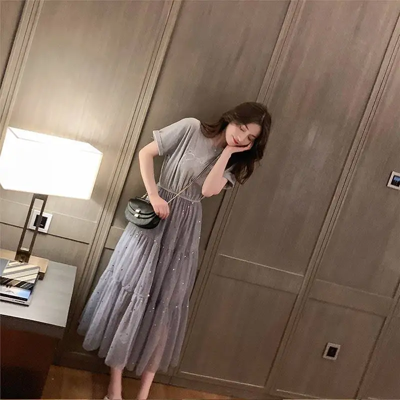 Женское Сетчатое платье белое черное блестящее звездное небесное летнее