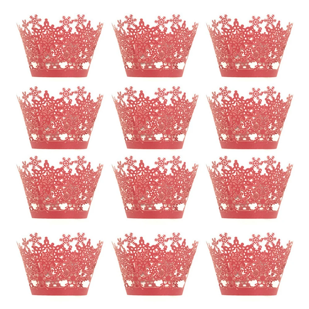 snowflake red 12 шт./компл. Рождественская Снежинка нарядное кружевное платье для маленьких девочек; Форма для порционного кекса выпечки чашки Бумага форма для торта поддон домашняя одежда для свадьбы, дня рождения события - Цвет: snowflake red