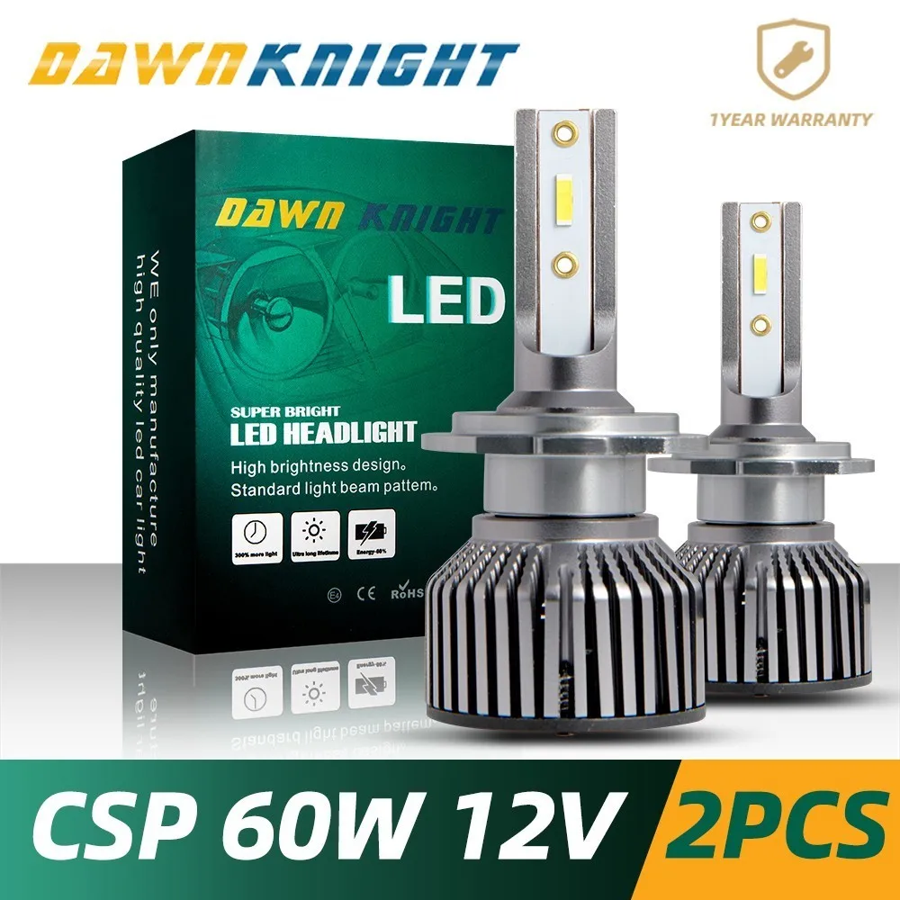 DAWNKNIGHT 2 шт. H7 светодиодная лампа H4 H1 H3 H8/H9/H11 H27/880 9005/HB3 9006/HB4 D2S(R/C) F4 CSP чип для фар мини