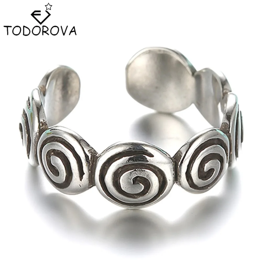 Todorova Fingerprint Vintage Ring Gothic Swirl Adjustable Open Twisted Spiral Jewelry Wedding Band | Украшения и аксессуары