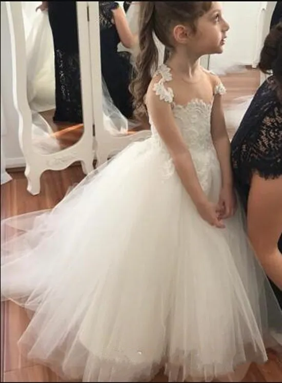 Cute Princess Dress Sheer Neck Sleeveless Flower Girl For Wedding Custom Made Longo Kids First Communion | Детская одежда и обувь