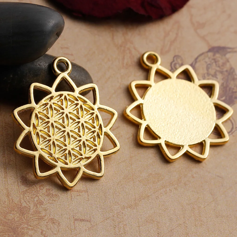 DoreenBeads сплав цветок жизни Подвески золотой цвет полые резные 29 мм (1 1/8 &quot) x 25 (1&quot) 5