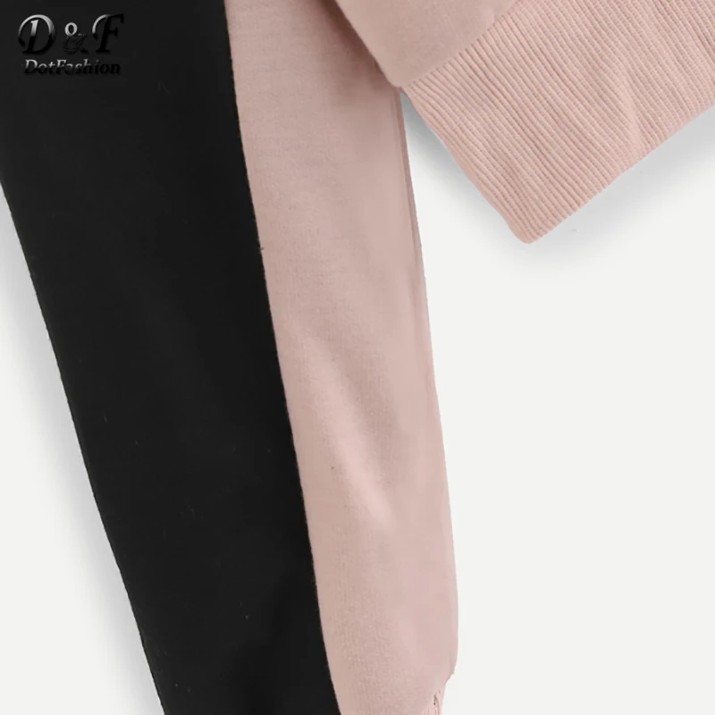 Dotfashion укороченная Женская толстовка с контрастной панелью и полумолнией, осень, повседневные минималистичные топы с воротником-стойкой и полупланкой