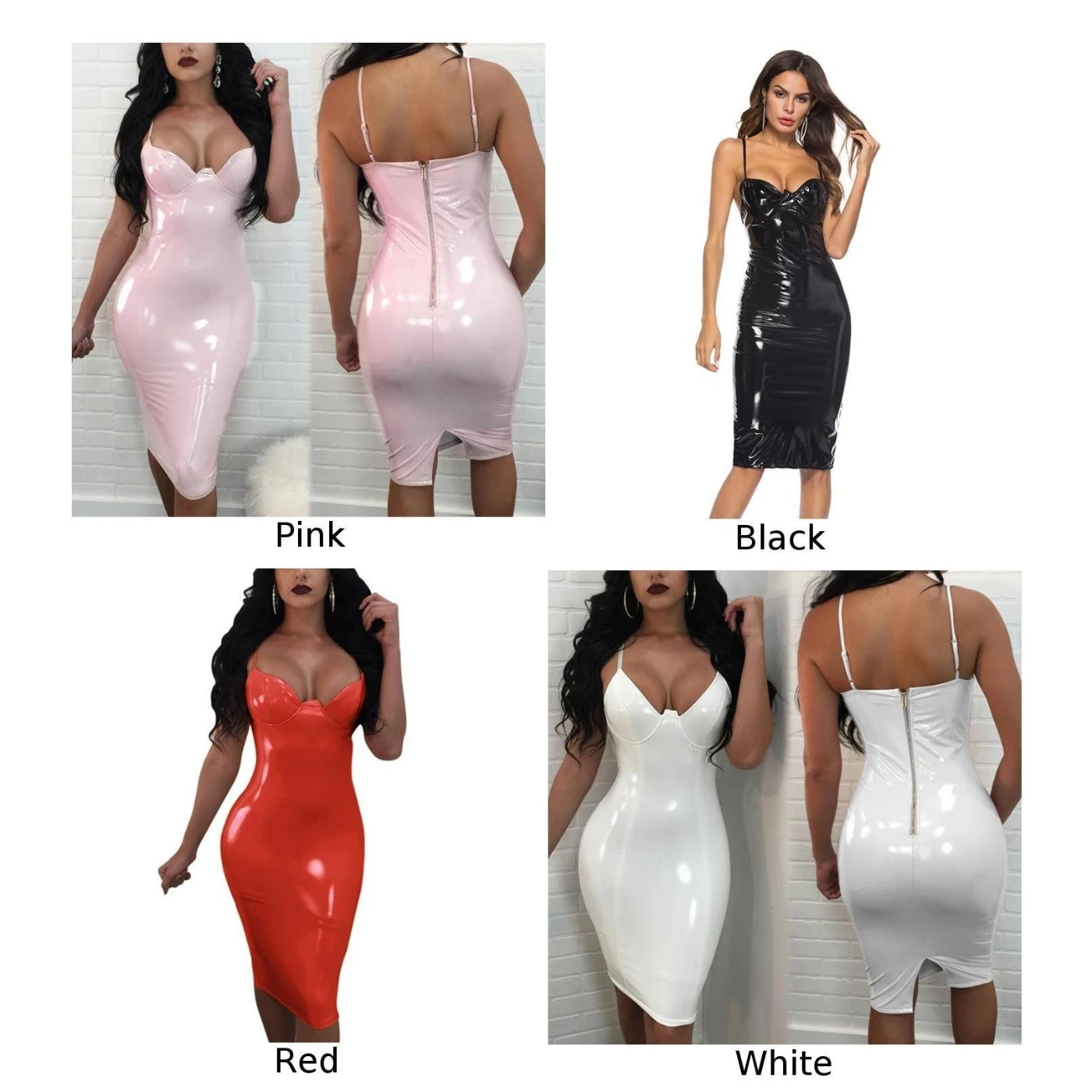 Сексуальное кожаное платье для женщин с глубоким v-образным вырезом и
