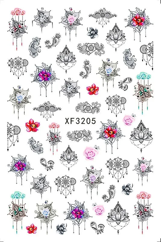XF3205 1 шт., серия лавандовых цветов, 3D наклейки для ногтей, супер тонкие, единорог, цветочный узор, Декор, аксессуары для ногтей, Новое поступление - Цвет: XF3205