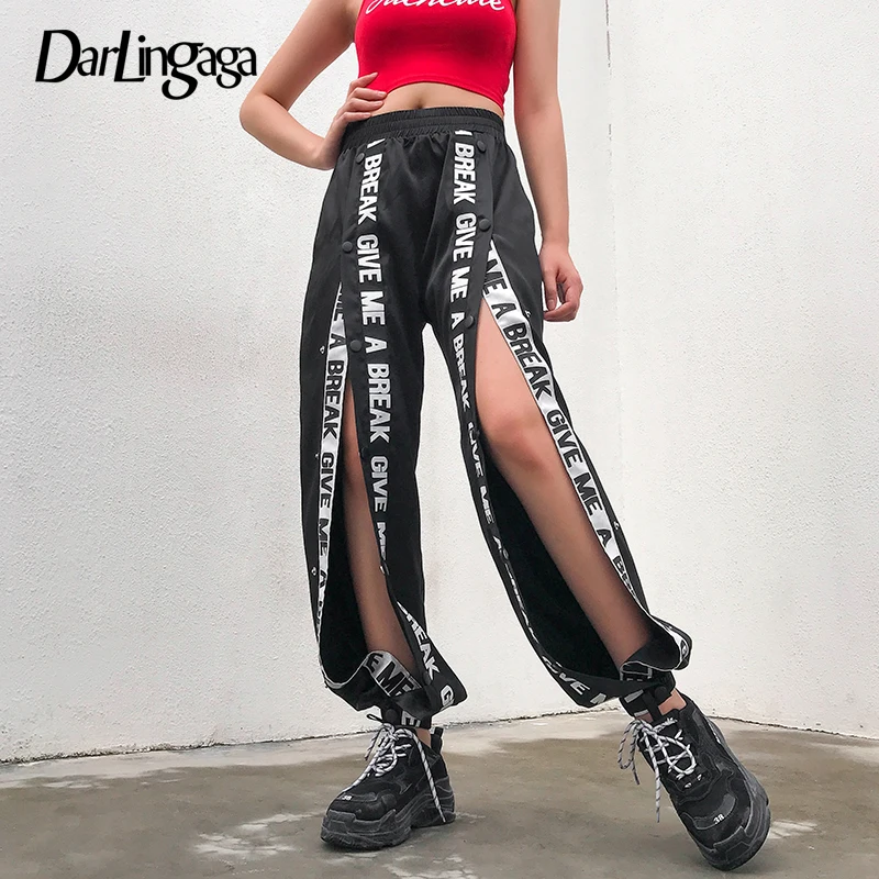 Darlingaga уличная хип хоп свободные спортивные брюки женские Лоскутные пуговицы мешковатые брюки с высокой талией брюки хиппи Панталоны