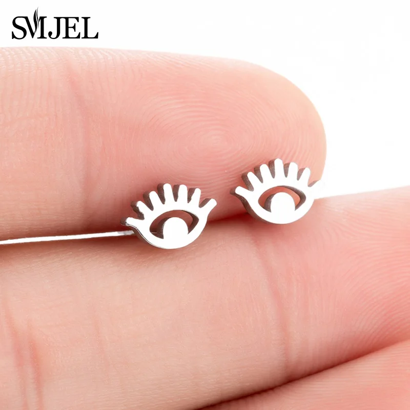 

SMJEL Stainless Steel Ear Jewelry Lovely Eyes Stud Earring For Women Girls Fashion Sliver Hollow Eye Earring Brincos Gift