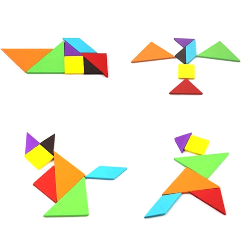 Детский деревянный пазл Tangram радужного цвета детская деревянная головоломка