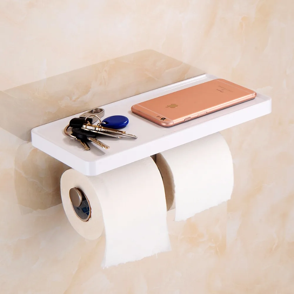 flg toilet paper holder wall mounted with white abs and stainless steel double rolls paper holder bathroom accessories g163 free global shipping