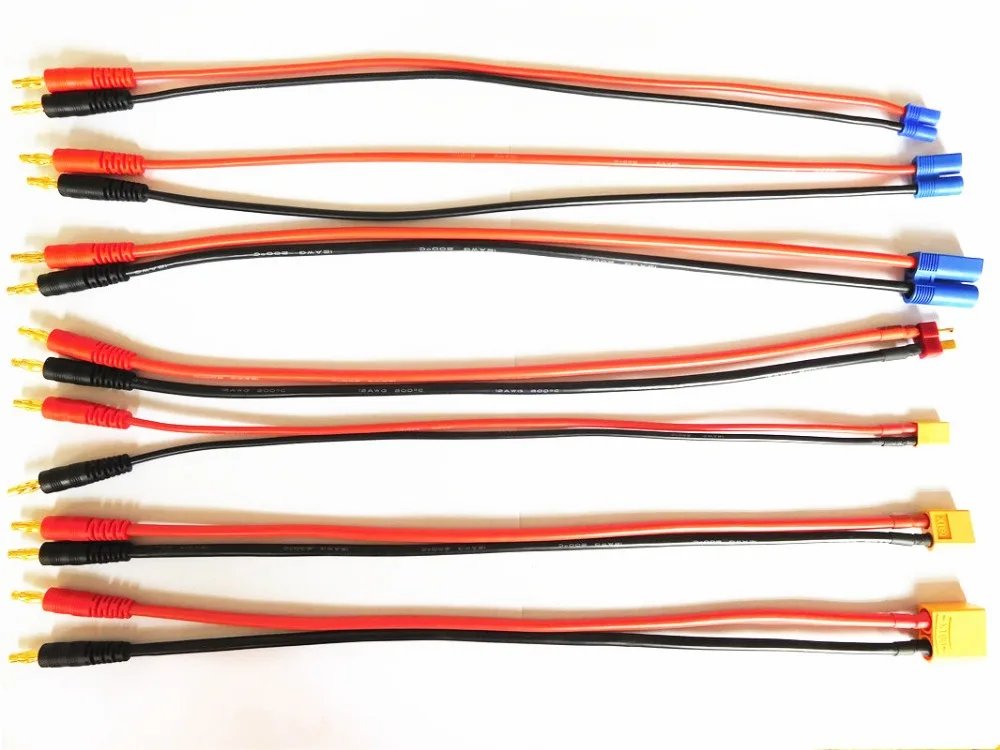 Зарядный кабель EC2/EC3/EC5/XT30/XT60/XT90/Deans с 4 мм разъемами типа банан силиконовый провод