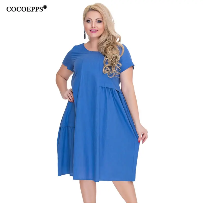 

5XL 6XL 2019 New hot Plus Size Women's Dress Summer Pockets Big Size Loose Dress for girls Fashion Casual Dress female Vestidos