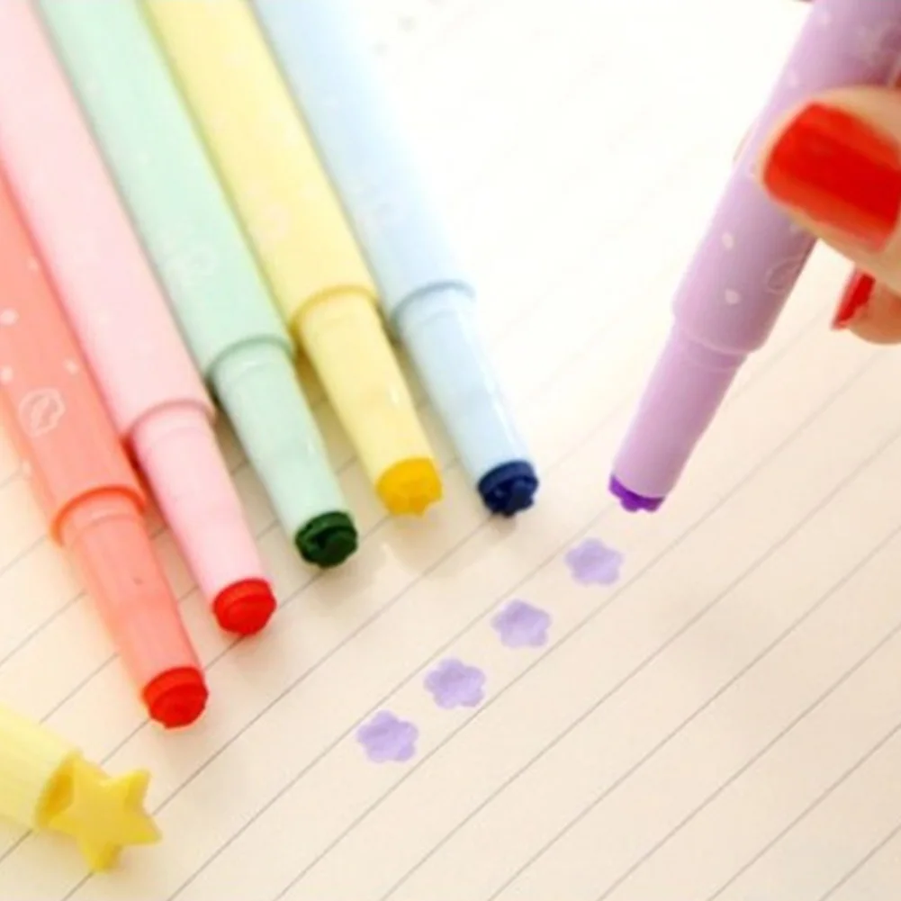 6pcs Stamper Markers Multi Colours Stamp Pen Cloud Lip Star Flower Heart | Канцтовары для офиса и дома