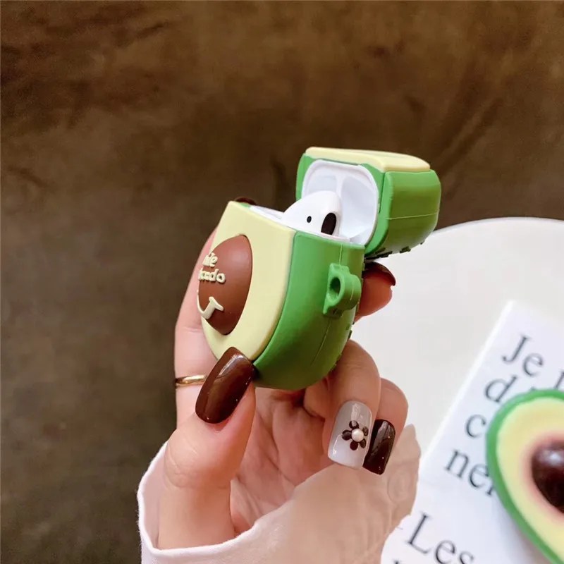 Чехол с 3D смайликом авокадо для airpods, милый комплект беспроводной гарнитуры Bluetooth для airpods 1/2, мягкий силиконовый защитный чехол для зарядки