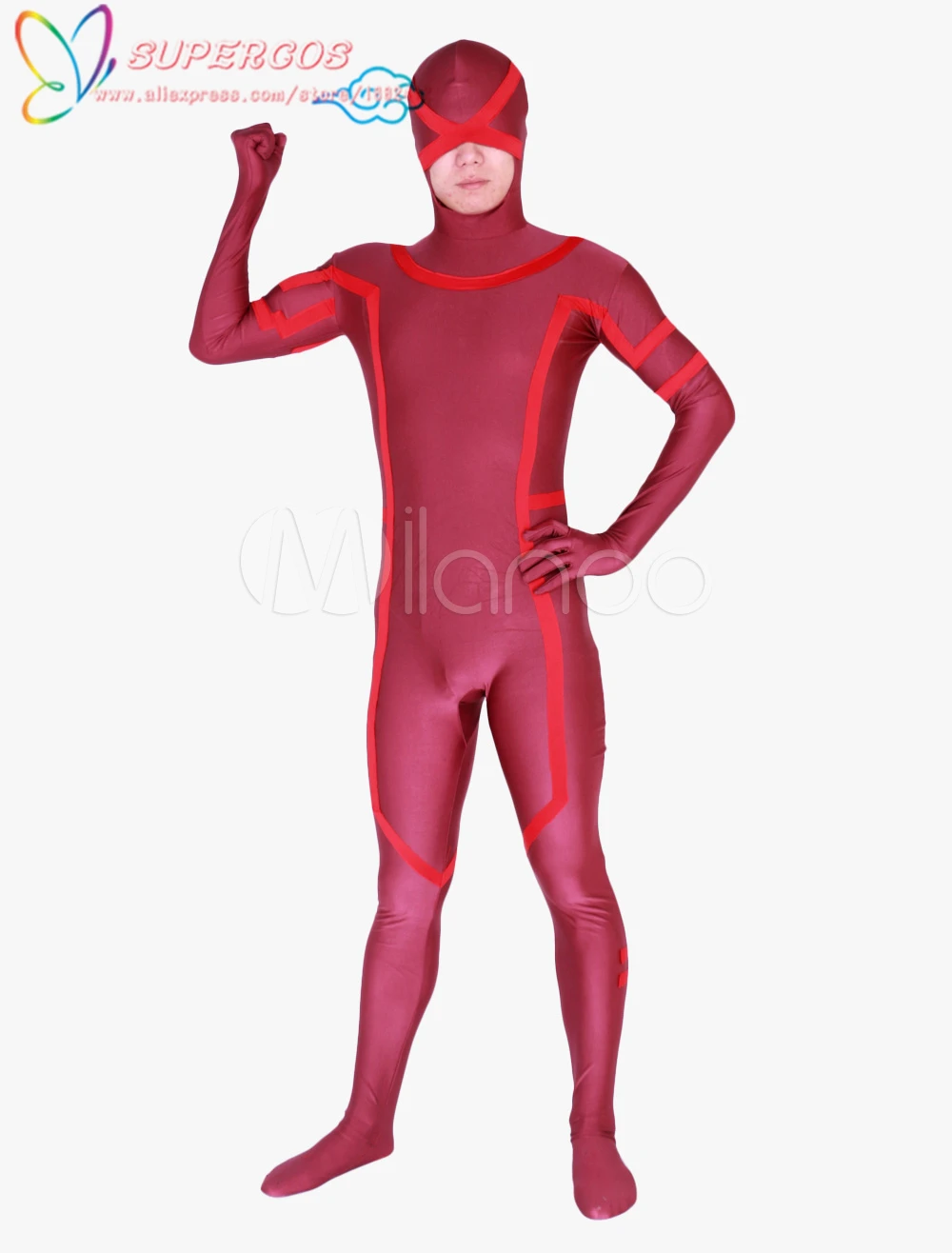 Высококачественный темно красный костюм унисекс Zentai для Хэллоуина карнавала