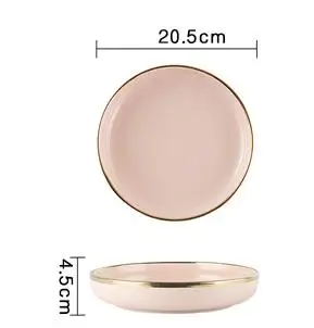 8 inch deep pink Роскошный керамический набор посуды однотонного темно-синего или розового цвета: обеденная тарелка+ тарелка с акцентом+ миски+ ложка золотого цвета - Цвет: 8 inch deep pink