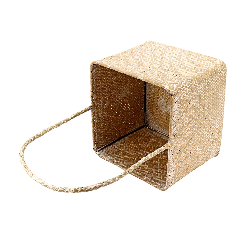 Тканые Seagrass Tote Органайзер ручка корзина для растений сад цветок растение ручной