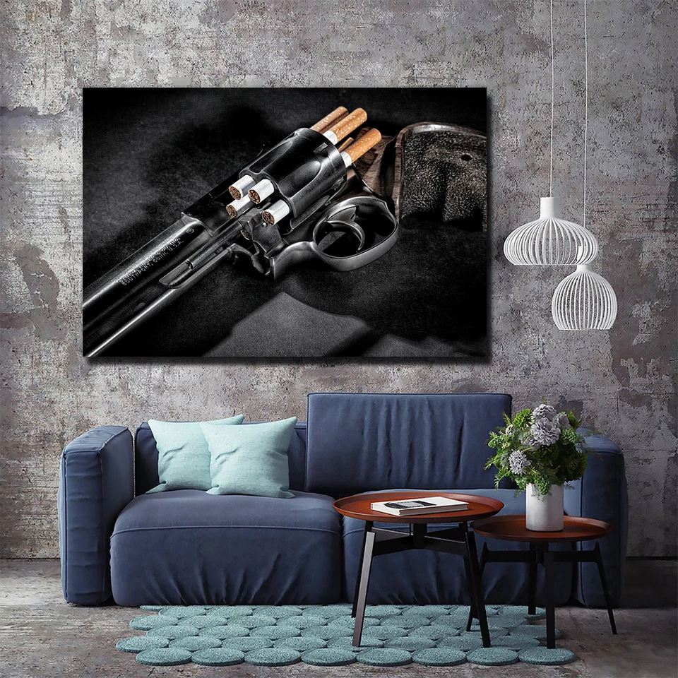 Револьвер оружие сигарета настенное искусство домашний Декор Рамка холст
