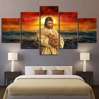 home decor canvas 5 pieces religious jesus poster modern print paintings building wall artwork modular picture for living room