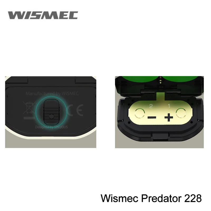 В наличии оригинальный Wismec Predator 228 Mod Питание от двойной сменной батареи 18650 Vape 228W