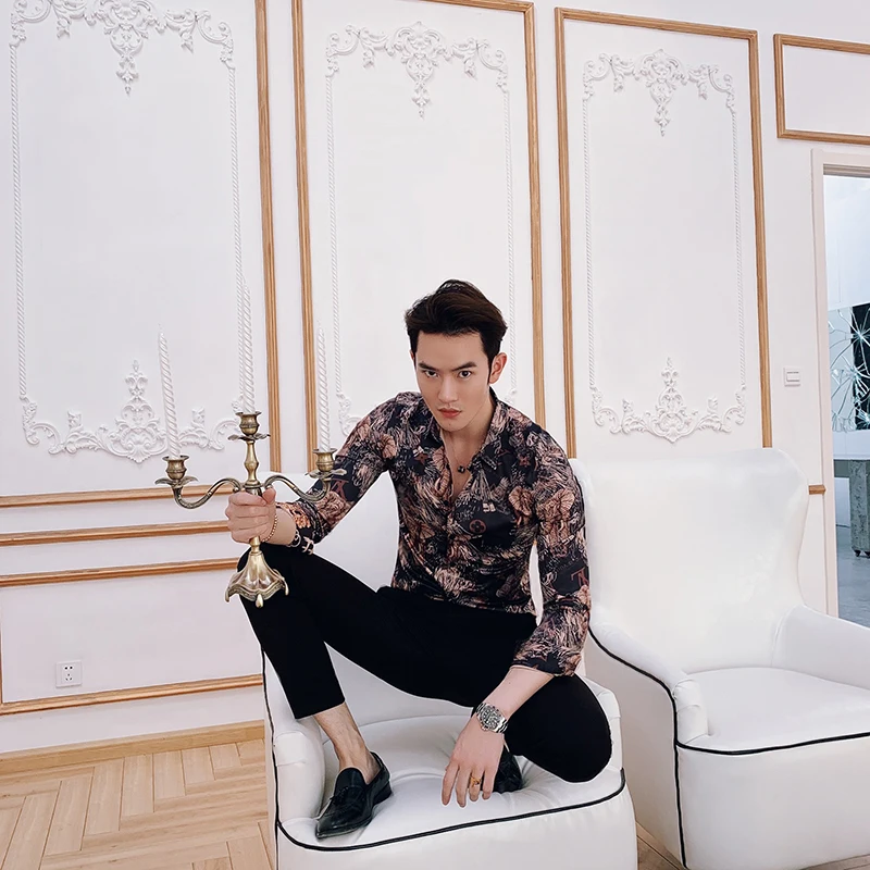 Новая мужская рубашка Camisa Masculina роскошная с длинными рукавами и принтом слона