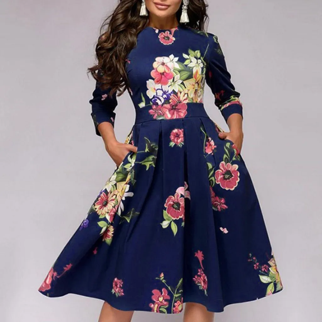 Женское элегантное платье-трапеция винтажные вечерние платья с принтом женские
