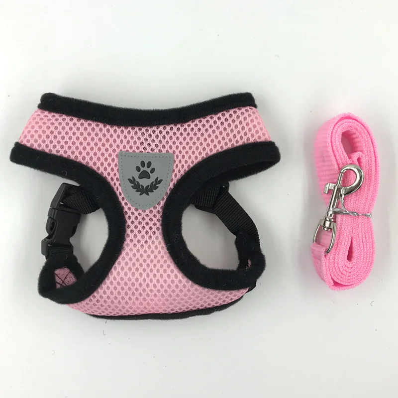 Дышащий собачий кошачий ошейник для животных, регулируемый отражающий жилет для прогулок на поводке для маленьких средних щенков из полиэстерной сетки.