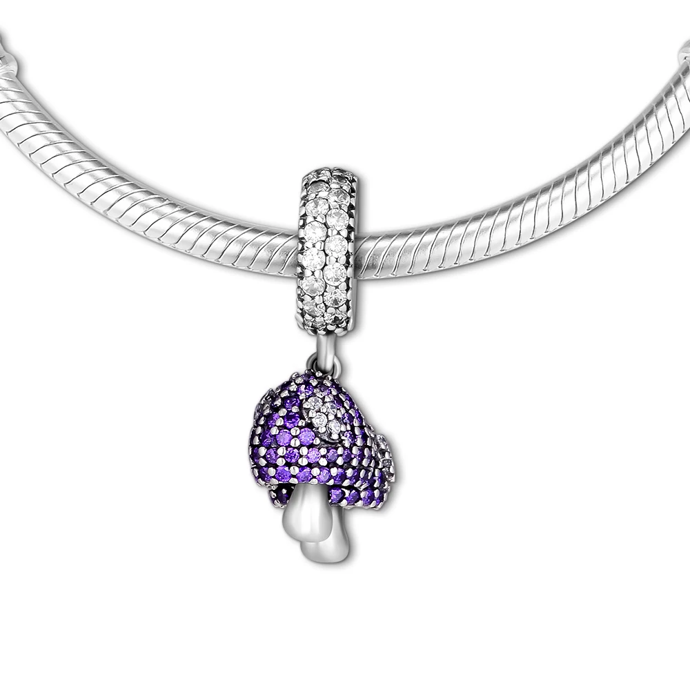 CKK 925 Sterling Silver Siamese Mushroom Twins Charm Fits for Bracelet Charms Jewelry Making Gift Purple CZ | Украшения и
