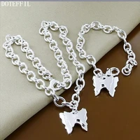 doteffil 925 sterling silver two butterfly 18 inch chian necklace 8 inch bracelet set for women wedding engagement party jewelry