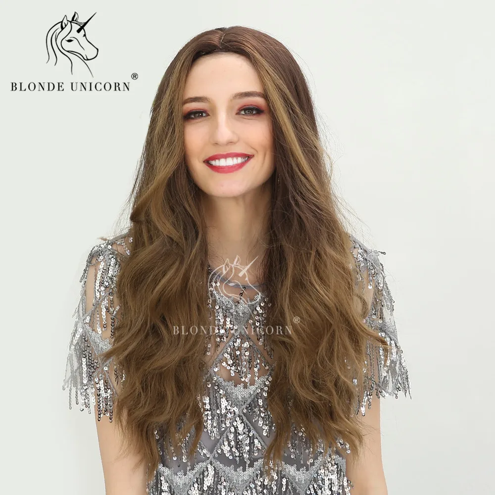 Блондинка Единорог 26 &quotДлинный натуральный волнистый синтетический парик