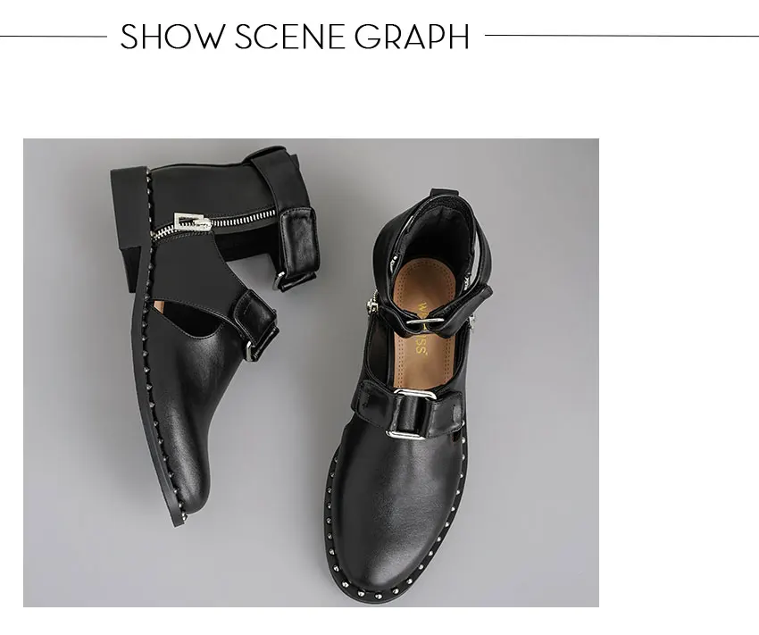 WETKISS/Новые летние женские ботинки на низком каблуке модная женская обувь ручной работы с закругленным носком, украшенная металлическими заклепками, на молнии, с пряжкой