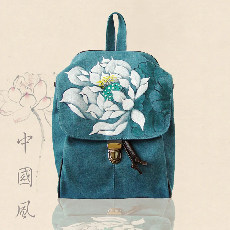 2019 для женщин Китай Национальный стиль тканевый женский рюкзак хаки черные цветы