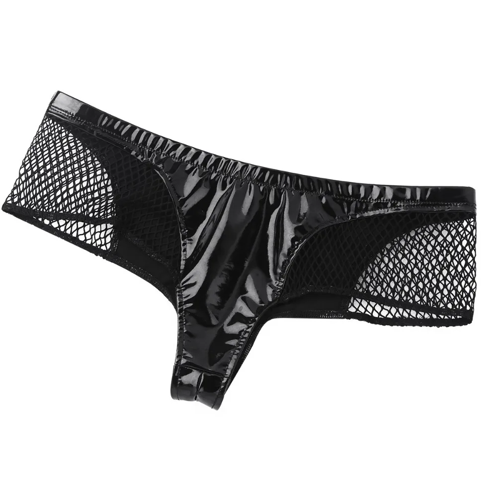 Sexy Women Wetlook Costume Lingerie Set Hollow Out Patchwork Fishnet Open Crotch Bra Top &amp Mini Bikini Briefs Underwear Swimsuit |