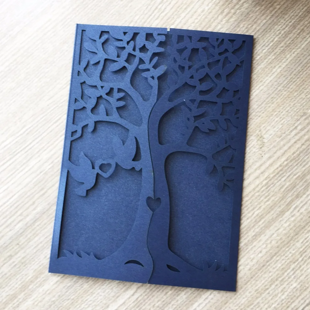 

30pcs Dark Green Laser Cut Tree Hollow Marriage Wedding Invitations Cards Greeting Cards Postcard Event Party Supplies