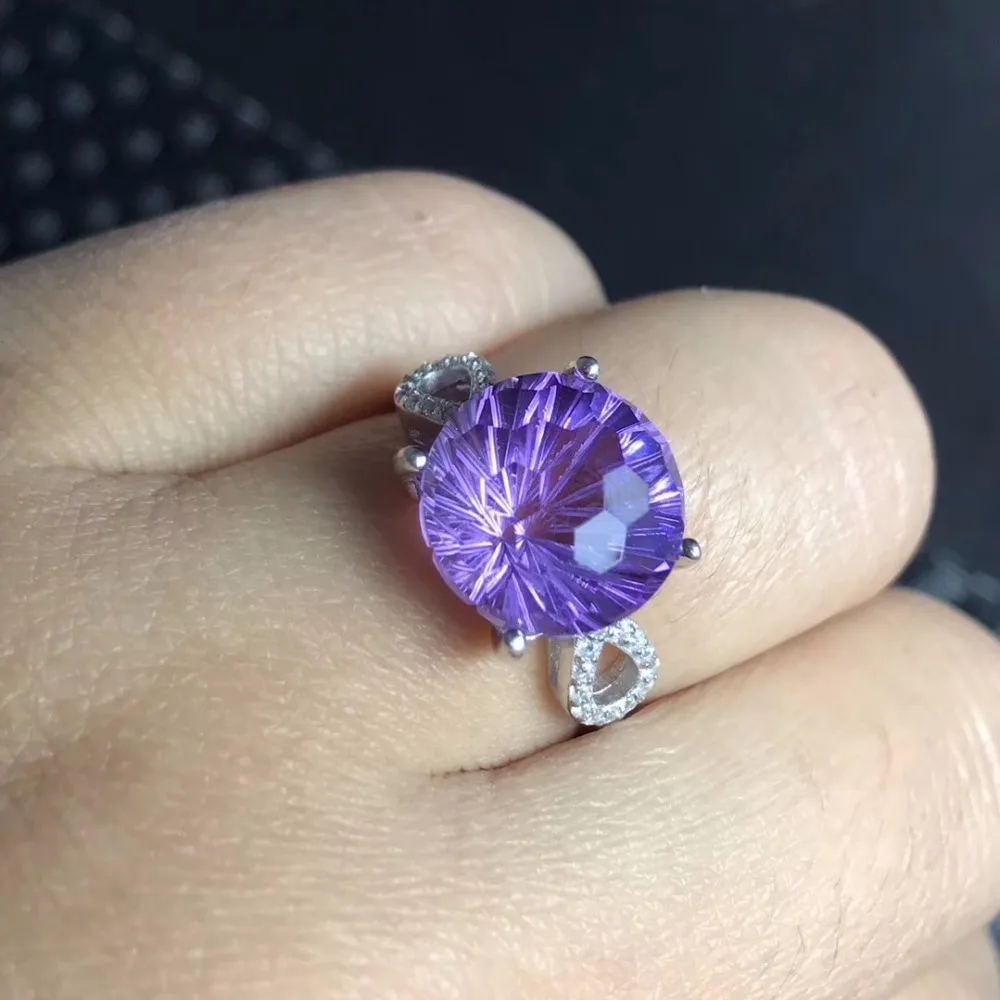 

Natural Round Amethyst Gemstone Ring, 925 Sterling Silver, 12*12mm Birthstone Gemstone Jewelry, Wedding Rings for Women FJ289