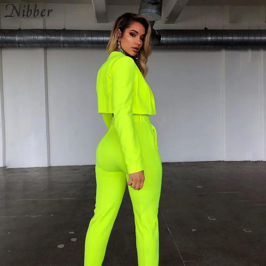 Nibber, неоновый цвет, тонкое пальто, кардиган, pantalon femme, 2 предмета, костюмы для женщин,, осень, зима, для офиса, для девушек, уличный повседневный комплект