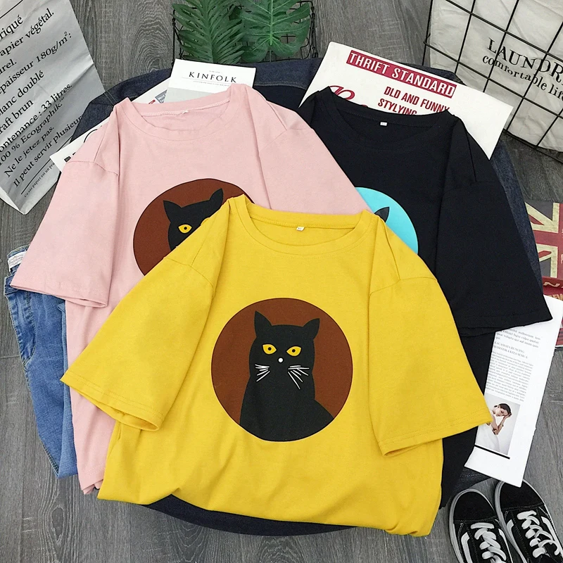 Женская футболка из хлопка для студентов повседневная модная трикотажная