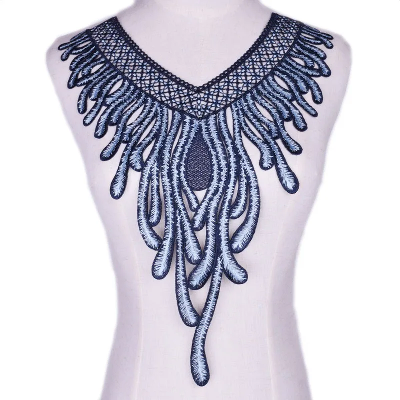 1PC Blue Phoenix Embroidered Floral Lace Neckline Collar Scrapbooking Trim Clothes Sewing Applique Embroidery NL375 | Дом и сад
