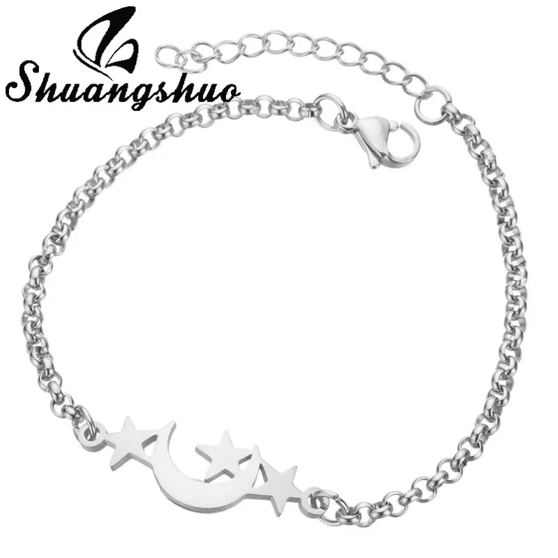Bracelet SL147S Shuangshuo Шарм браслет с бабочкой для женщин животных нержавеющая сталь звено цепи девушки браслет ювелирные изделия pulseras mujer - Окраска металла: Bracelet SL147S