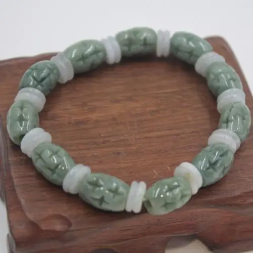 Natural Grade A Jade Green Jadeite 10x14mm Oval Hollow Bead Lucky Bracelet | Ювелирные украшения