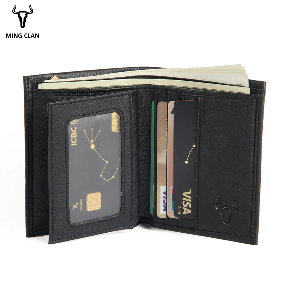 Mingclan Men Short Mini Wallet Casual Genuine Leather Male Wallet Purse Standard Card Holders Wallets For Men Small Photo Pocket