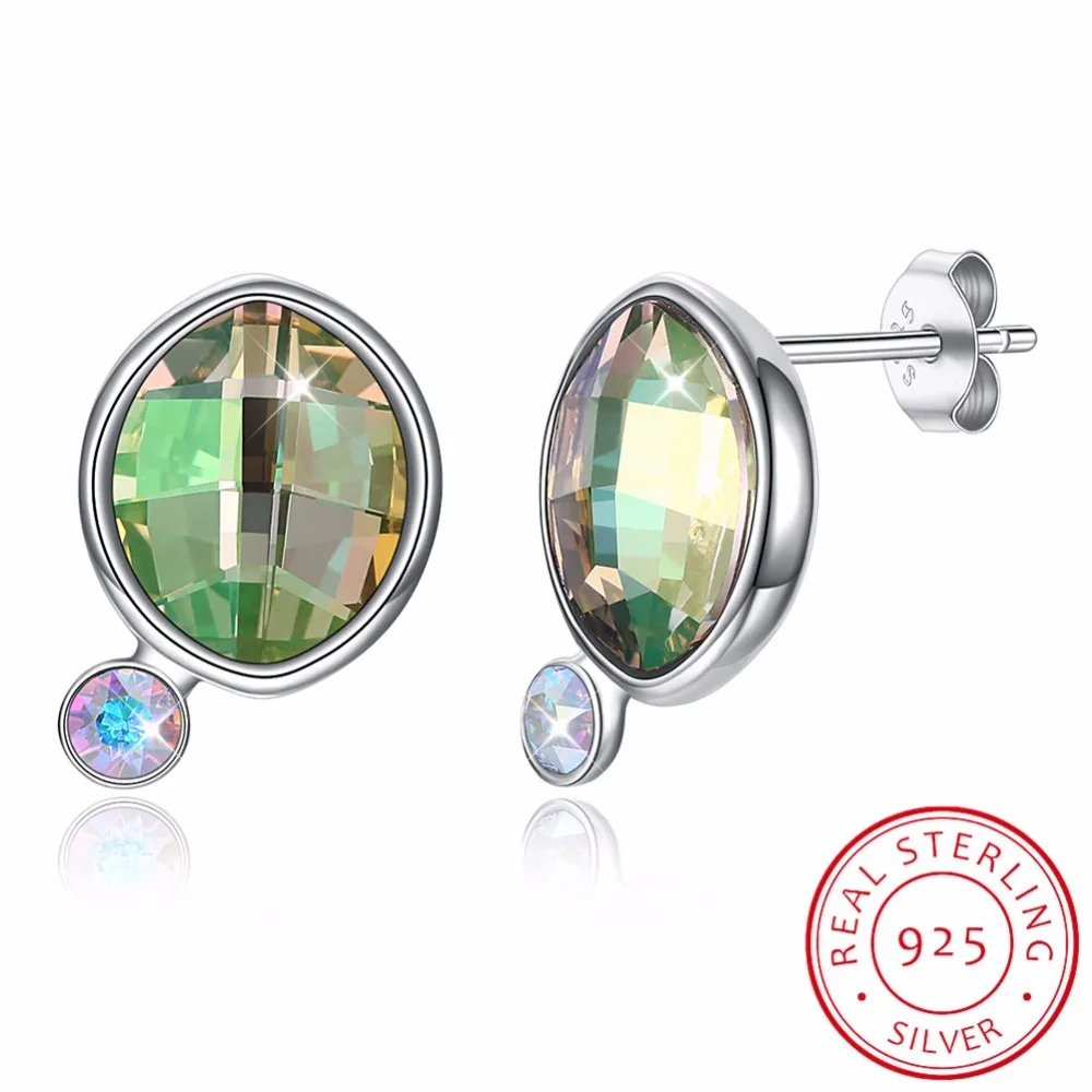 Женские овальные серьги гвоздики LEKANI с кристаллами Swarovski Серебро S925 пробы